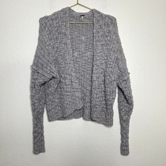 Free People Sweater Sz Small Textured Knit Cardigan Gray Fun Times Granny Core - Picture 2 of 6